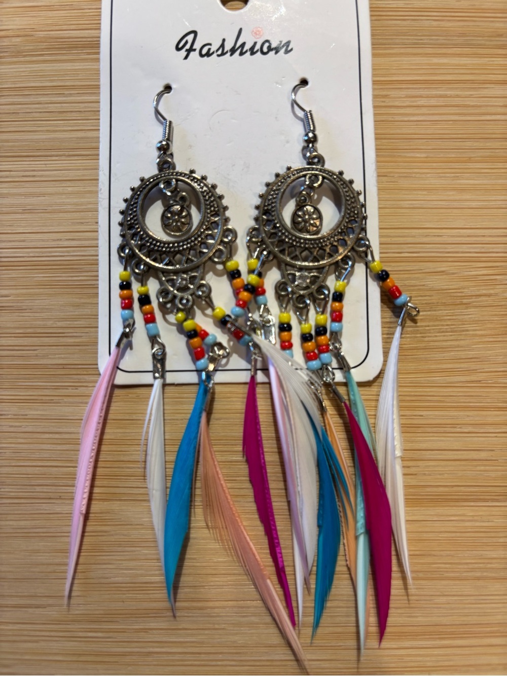 Boho Multi-Color Feather Dangle Earrings